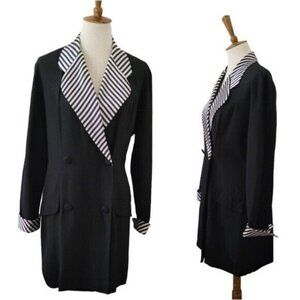 Cache 80's Beetlejuice‎ Black and White Satin Stripe Double Breasted Romper
